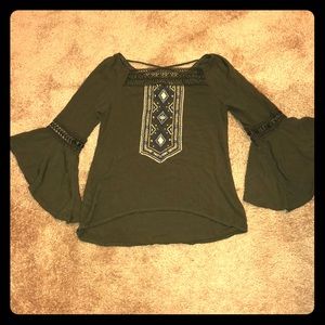 Little Girl olive green boho flare sleeve blouse S